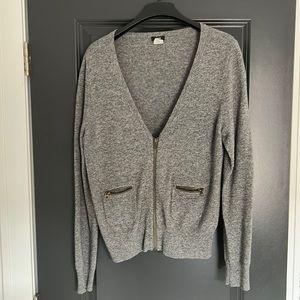 J. Crew Grey Wool Cashmere Zip Cardigan
